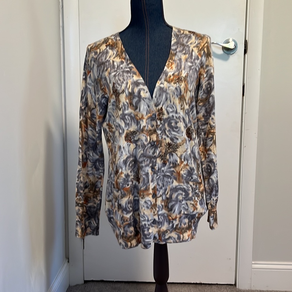 Talbots size large floral embellished fall cardigan